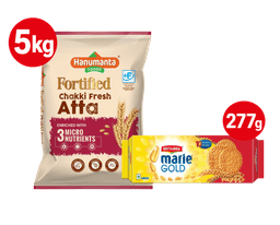 Hanumanta Chakki Atta 5kg+ Britannia Marie Gold Biscuits 277g (Free) thumbnail 1