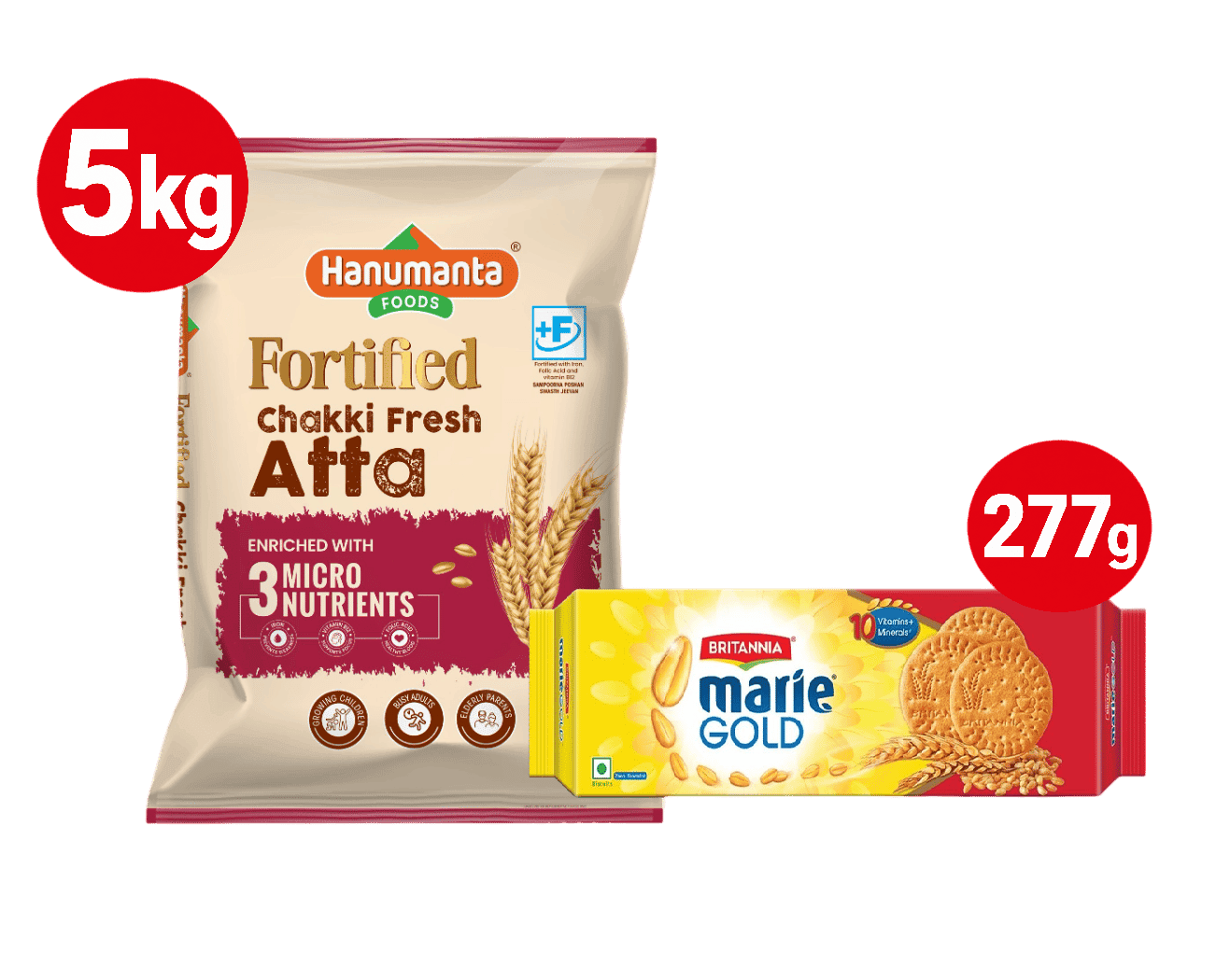 Hanumanta Chakki Atta 5kg+ Britannia Marie Gold Biscuits 277g (Free) 1