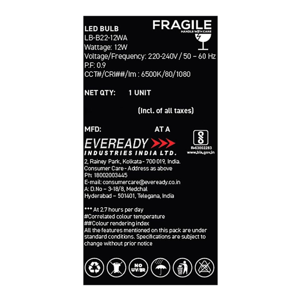 Eveready LED Light Bulb 1080 Lumens 12W White Cool Day Light 3