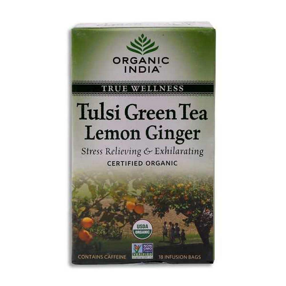 Organic India Tulsi Lemon Ginger Green Tea Bag Box 18S