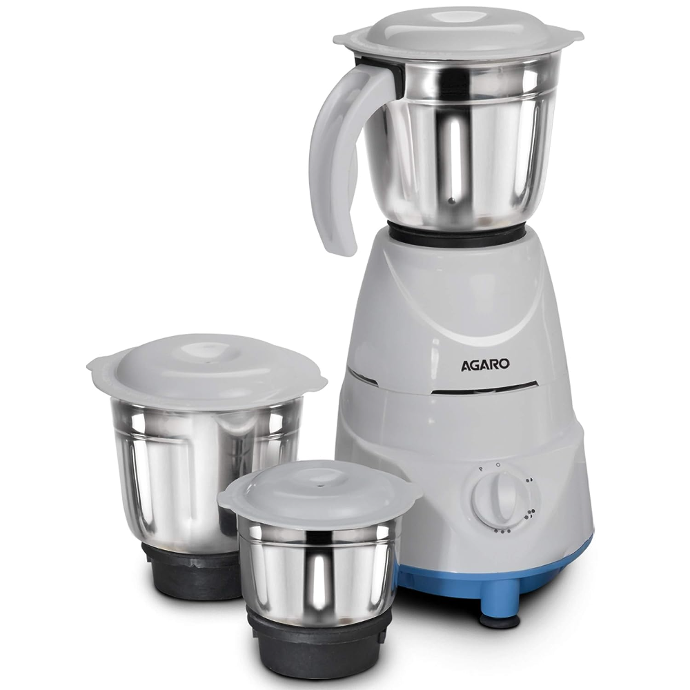 AGARO 33265 500W Mixer Grinder with 3 Jars and 3 Speed Settings Blue White