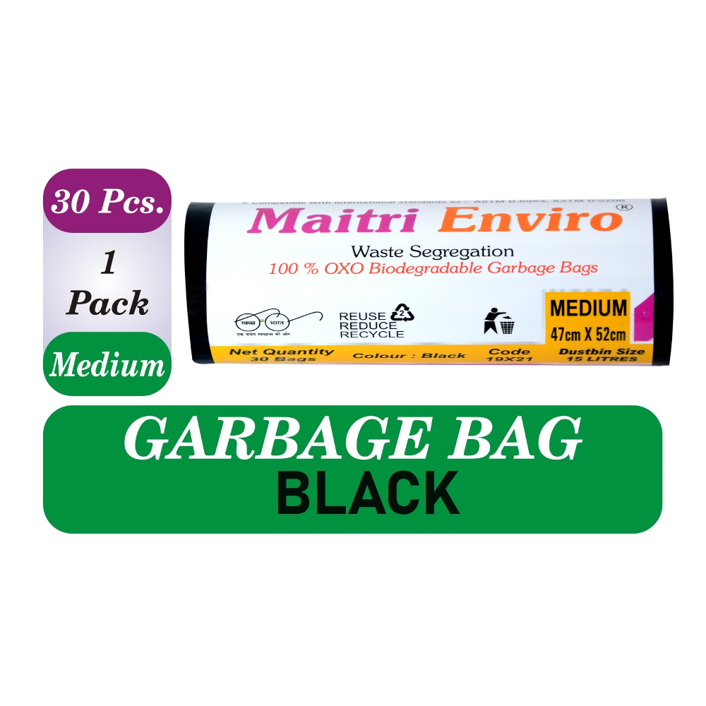 Maitri Enviro Oxo Biodegradable Garbage Bags Roll 19X21 Black Medium 30pcs